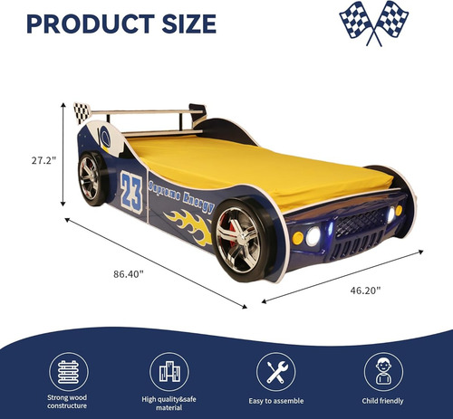 Base De Cama Hmfule Individual C/ Forma De Carro Azul