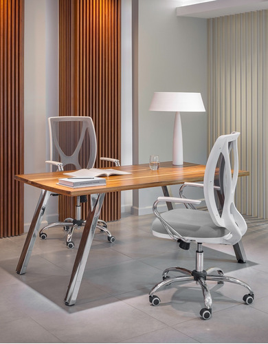 Silla Sillón Ejecutivo Alma Blanco Ergonómico Brazos Cromado