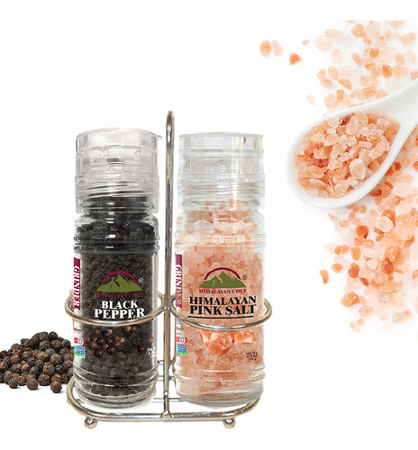 Molinillo De Sal Rosa Y Pimienta Negra Con Estante Inoxidabl