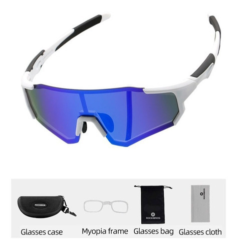 Gafas de ciclismo Rockbros con lentes polarizadas y montura con clip, color blanco/negro, color espejo, diseño delgado