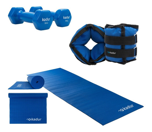 Mat Yoga 4 Mm 2 Mancuernas 1 Kg + Par Tobilleras 1 Kg Kit