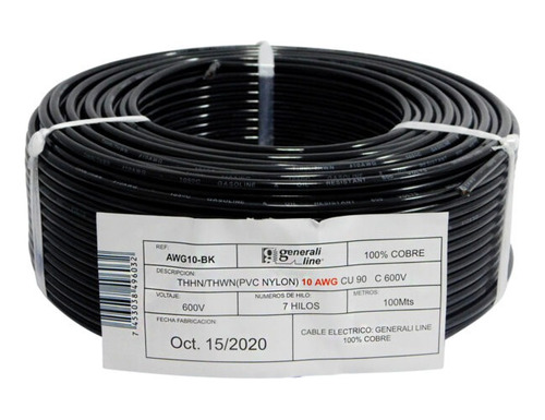 Cable De Electricidad N°10, 7 Hilos, 100% Cobre, Marca Troen