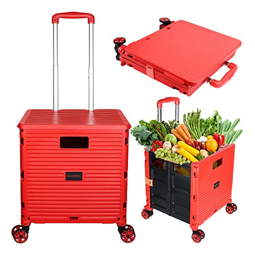 Foldable Utility Cart Portable Collapsible Crate Rollin...