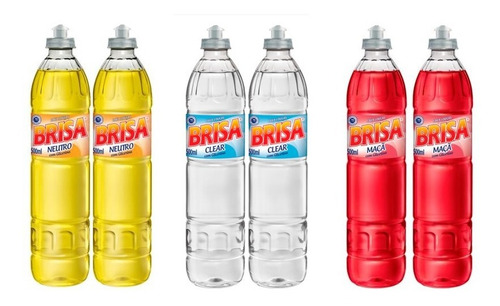 Kit 6 Detergentes Brisa: Maçã, Neutro, Clear - 500ml Cada