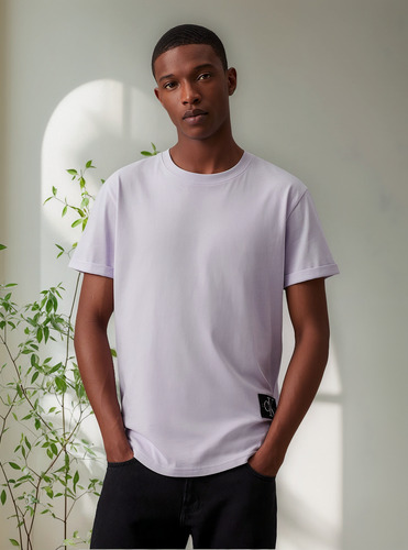 Polera Badge Turn Up Sleeve Blanco Calvin Klein