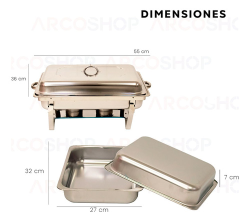 Bufetera Chafer Plegable Acero Inoxidable 11l 2 Espacios