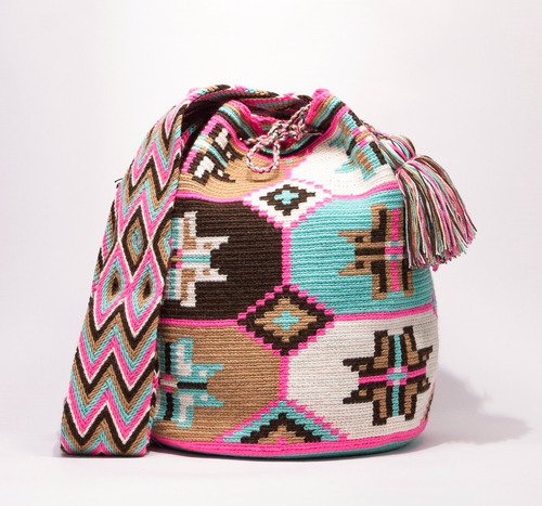 Mochila Wayuú Con Diseño - Grande Colores Neon Pastel