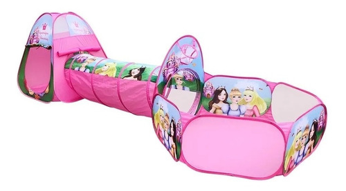 Imagem 1 de 8 de Barraca Infantil Rosa 3 Em 1 Toca Túnel Piscina De Bolinha