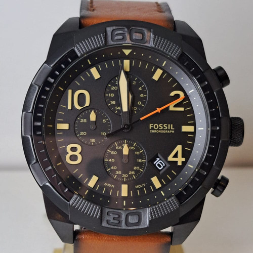 Relógio Fossil FS5714/0PN Masculino Cor da correia Marrom Cor do fundo Preto