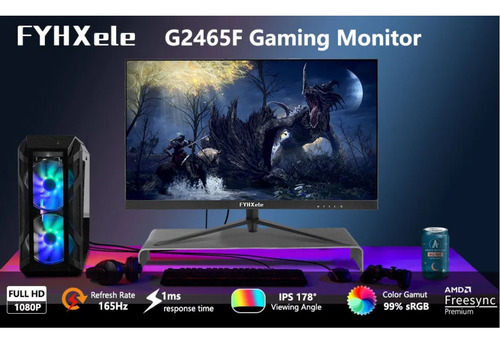 Monitor Gamer Fyhxele 23,8 Paneles Ips Full Hd 165 Hz 1 Ms H Negro