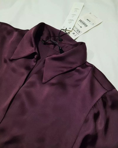 Vestido Zara Satén Color Uva Talle Xs