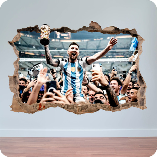 Vinilo Pared Rota 3d Messi Copa Del Mundo 100x150