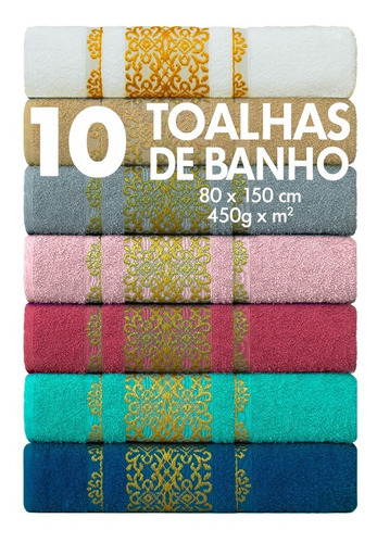 Kit 10 Toalhas De Banho Gigante Jacquard 80 X 150 Bordada