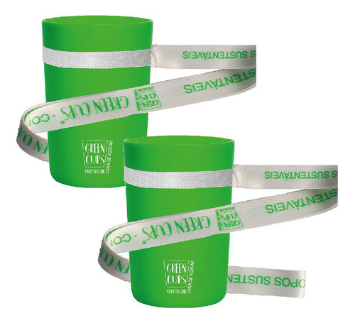 Kit 2 Copos Eco Verde Com Cordão Green Cups 200 Ml