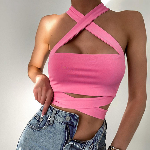 Blusa Crop Top Sexy Casual Tiras Cruzadas Para Dama