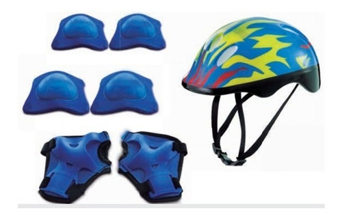 Kit Proteção Infantil Capacete Patins Skate Bike Azul