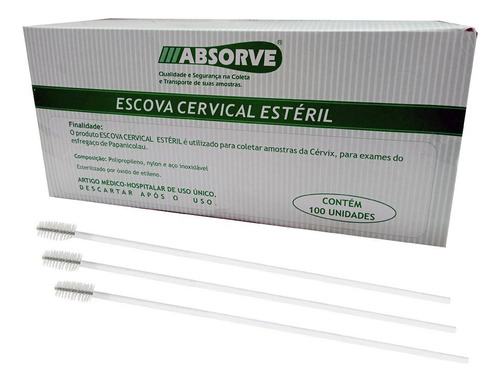 Escova Cervical Tradicional Estéril Descartável 100 Unidades