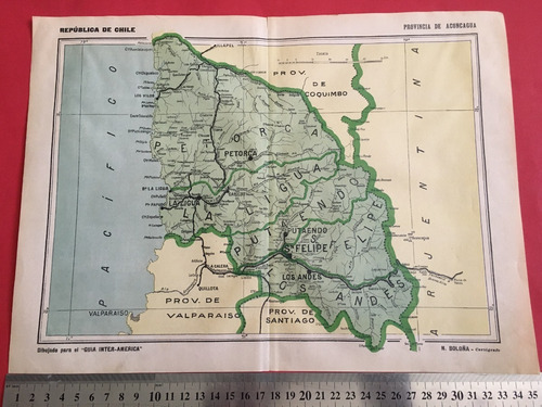 Antiguo Mapa Aconcagua Chile 1920´s La Ligua Los Andes Rma