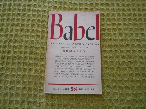 Babel. Revista De Arte Y Crítica N° 58, Seg. Trimestre 1951.