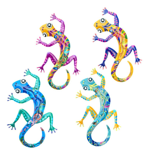 4 Esculturas De Metal For Decoración De Pared De Gecko