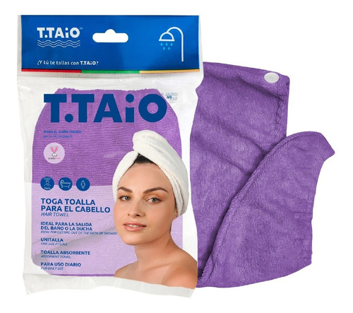 Toalla Para Cabello Gorro Turbante Secado Rapido T.taio Color Morado