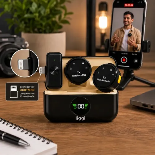 Microfone Lapela Redondo Ima Sem Fio Preto Duplo Anti Ruido Cor Preto Lightning Iphone 8 Ao