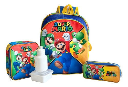 Kit Mochila Infantil Escolar Super Mário Bros Costas M F5 