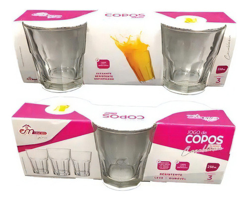 Jogo De Copos Casa Blanca 6 Unidades Vidro Resistentes 250ml Cor Transparente