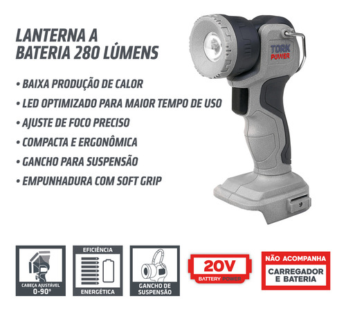 Lanterna Led Recarregavel Profissional Bateria 20v Supertork Lanterna Cinza Luz Branco