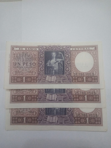 3 Billetes Correlativos Un Peso Moneda Nacional (cu8)