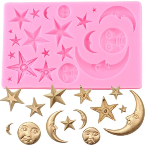 Molde Silicona Fases De La Luna Estrellas Fondant Porcelana 