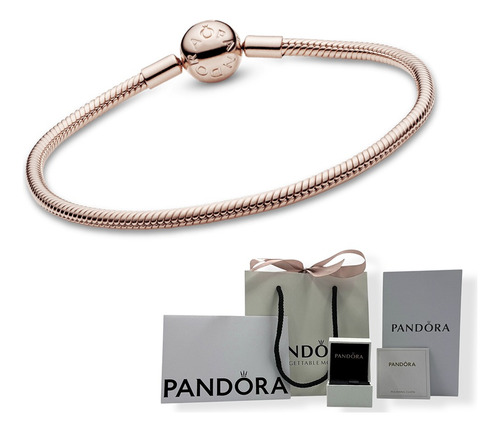 Brazalete Pandora Serpiente Baño Oro Rosa, Cierre Redondo,og Plateado 19 Cm