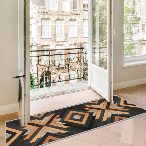 Alfombra Estilo Azteca Estilo Bohemio Negro De 2 X 6 Pies, A