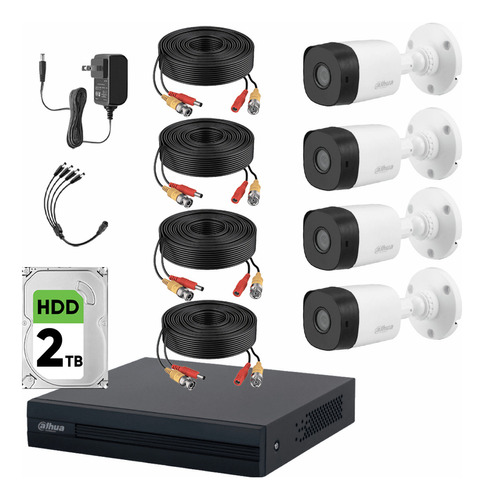 Dahua Kit Cctv 4 Cámaras 2 Mp  + Disco Duro 2tb Kit De Video Vigilancia Con Accesorios Incluidos Cámaras De Seguridad Con Detección De Movimiento Dh-kit4ch-2mp-plus-2tb4cc