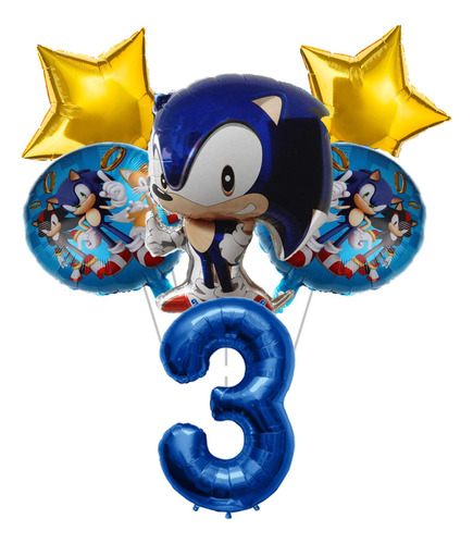 Set 6 Globos Metálicos Sonic Número 3