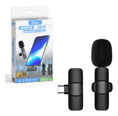 Kit Microfones Sem Fio Com Lapela Para Dispositivos Android Tipo- C Lumi