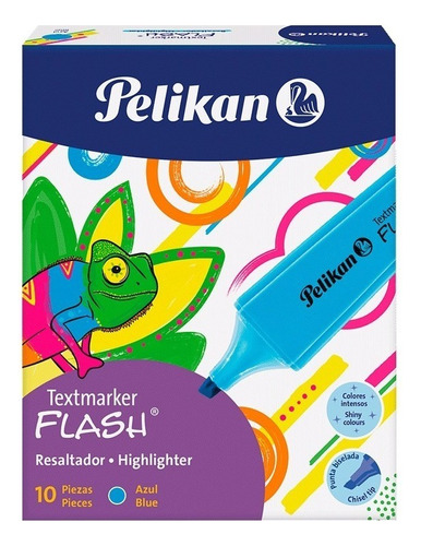 Marcadores Resaltador Pelikan Chato Flash Flúo Celeste X 10