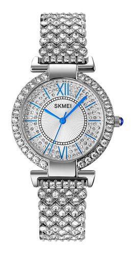 Reloj Mujer Skmei 1956 Minimalista Elegante Clasico Color De La Malla Plateado