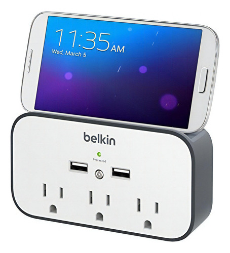 Belkin Bsv300ttcw Supresor De Picos De Pared, Usb, Con Base, Blanco/gris