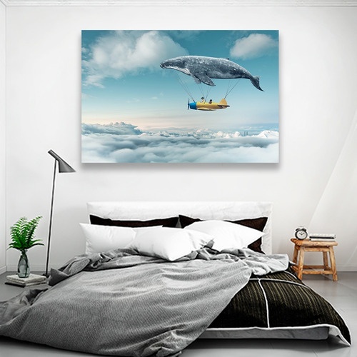 Imagen 8 de 10 de Cuadro Decorativo Niños Canvas Ballena Y Avioneta En Nubes