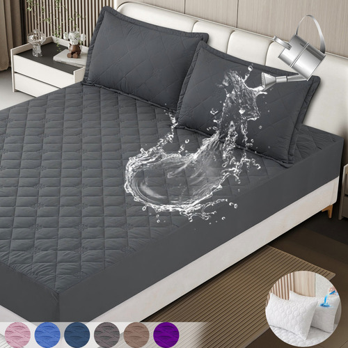 Protector Universal Para Colchón100%impermeable Transpirable Gris Claro Queen