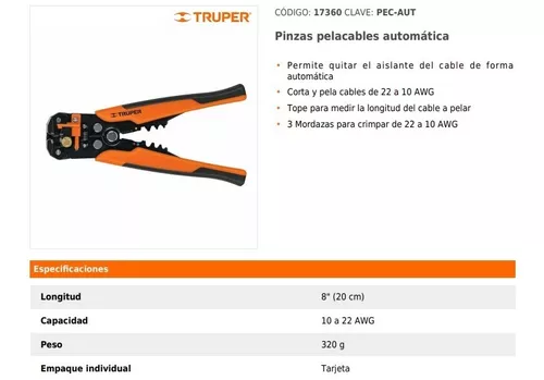 Pinza Pelacables Automatica 8 Truper 17360