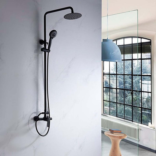 Kit De Ducha Regadera Lluvia Y Teléfono Cromada Baja Presión Acabado Mate Color Negro Mate