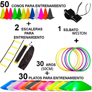 Paq. De Agilidad Conos + Aros + Platos + Escalera + Silbato