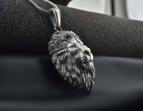 Hombre Collar De León Salvaje 3d León Cabeza Collar Colgante