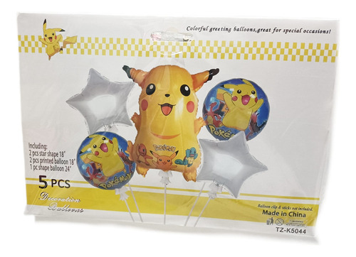 Set De Globo Foil 5pzs Pikachu Decoracion Pokemon