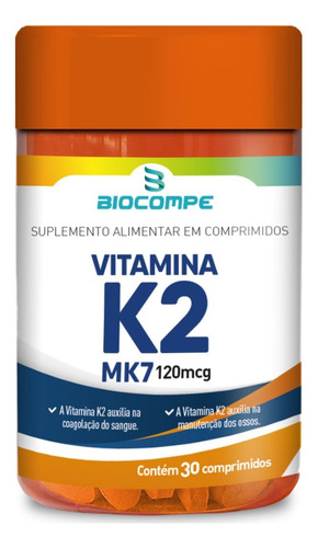 Vitamina K2 Mk7 Menaquinoa 120mcg 30 Comprimidos