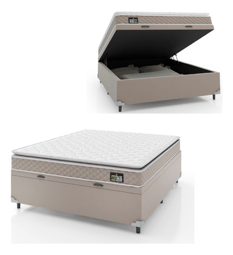 Cama Box Baú Casal Colchão D45 Hellen Strong Bege