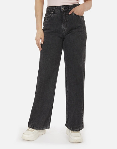 Pantalón Jean Mujer Negro Kalila Tiro Alto Wide Leg Pieers