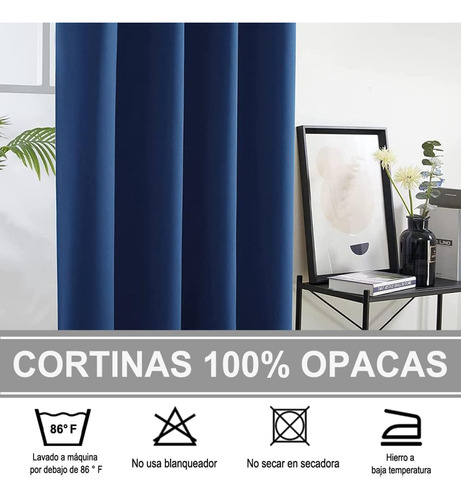 Nanwei 100% Cortinas Blackout Cortinas Largas Con Forro Azul